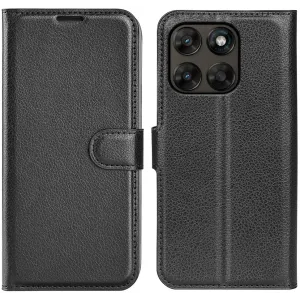 Phonesta Litchi Skin Book Wallet Case hoesje voor Motorola Moto G67/G77 - Zwart