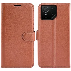 Phonesta Litchi Skin Book Wallet Case hoesje voor Asus ROG Phone 9/9 Pro - Bruin