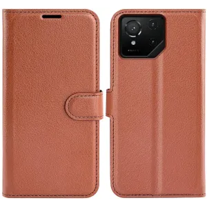 Phonesta Litchi Skin Book Wallet Case hoesje voor Asus ROG Phone 9/9 Pro - Bruin
