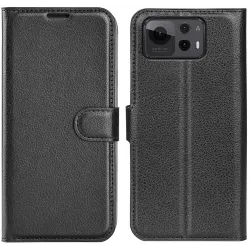 Phonesta Litchi Skin Book Wallet Case hoesje voor Asus Zenfone 12 Ultra - Zwart