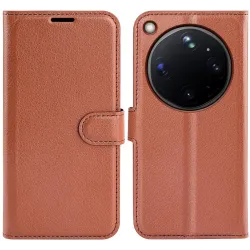 Phonesta Litchi Skin Book Wallet Case hoesje voor Oppo Find X9 Ultra - Bruin