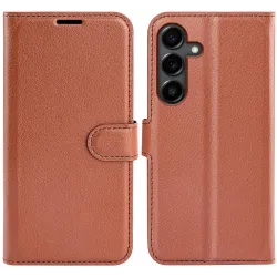 Phonesta Litchi Skin Book Wallet Case hoesje voor Samsung Galaxy S25 FE - Bruin