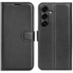 Phonesta Litchi Skin Book Wallet Case hoesje voor Samsung Galaxy S25 FE - Zwart