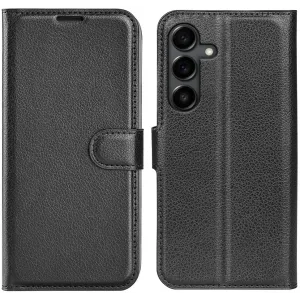 Phonesta Litchi Skin Book Wallet Case hoesje voor Samsung Galaxy S25 FE - Zwart