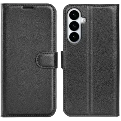 Phonesta Litchi Skin Book Wallet Case hoesje voor Samsung Galaxy S26 Plus - Zwart