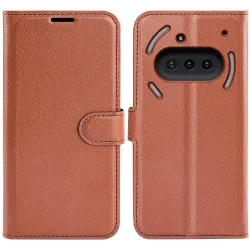 Phonesta Litchi Skin Book Wallet Case hoesje voor Nothing Phone (3a) - Bruin