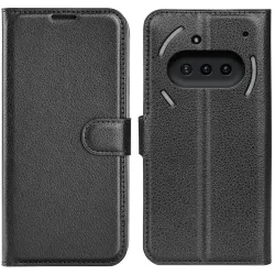 Phonesta Litchi Skin Book Wallet Case hoesje voor Nothing Phone (3a) - Zwart