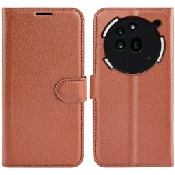 Phonesta Litchi Skin Book Wallet Case hoesje voor Nothing Phone (3a) Pro - Bruin