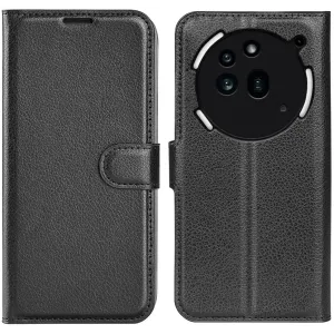 Phonesta Litchi Skin Book Wallet Case hoesje voor Nothing Phone (3a) Pro - Zwart