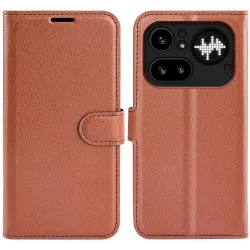 Phonesta Litchi Skin Book Wallet Case hoesje voor Nothing Phone (4a) Pro - Bruin