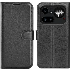 Phonesta Litchi Skin Book Wallet Case hoesje voor Nothing Phone (4a) Pro - Zwart