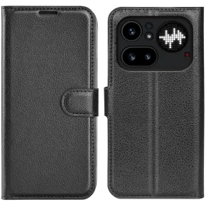 Phonesta Litchi Skin Book Wallet Case hoesje voor Nothing Phone (4a) Pro - Zwart