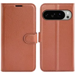Phonesta Litchi Skin Book Wallet Case hoesje voor Google Pixel 10 Pro XL - Bruin