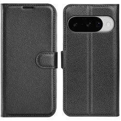 Phonesta Litchi Skin Book Wallet Case hoesje voor Google Pixel 10 / 10 Pro - Zwart