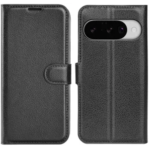 Phonesta Litchi Skin Book Wallet Case hoesje voor Google Pixel 10 / 10 Pro - Zwart