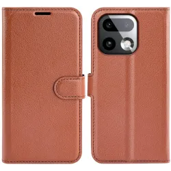 Phonesta Litchi Skin Book Wallet Case hoesje voor Realme 16 Pro Plus - Bruin