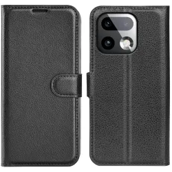 Phonesta Litchi Skin Book Wallet Case hoesje voor Realme 16 Pro Plus - Zwart