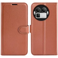 Phonesta Litchi Skin Book Wallet Case hoesje voor Realme GT 8 Pro - Bruin