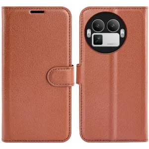 Phonesta Litchi Skin Book Wallet Case hoesje voor Realme GT 8 Pro - Bruin