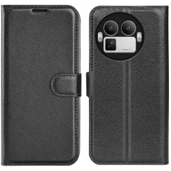 Phonesta Litchi Skin Book Wallet Case hoesje voor Realme GT 8 Pro - Zwart
