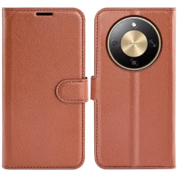 Phonesta Litchi Skin Book Wallet Case hoesje voor HONOR Magic8 Lite - Bruin