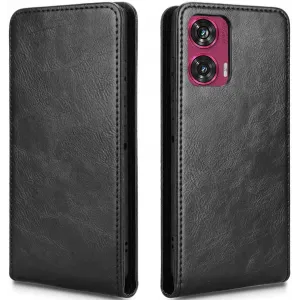 Phonesta Leather Vertical Flip Wallet Case hoesje voor Motorola Edge 50 Fusion - Zwart