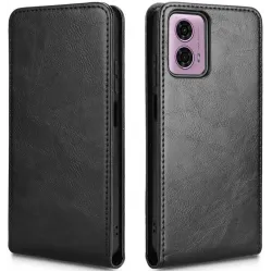 Phonesta Leather Vertical Flip Wallet Case hoesje voor Motorola Moto G04 / G04s / G24 / G24 Power / E14 - Zwart