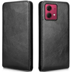 Phonesta Leather Vertical Flip Wallet Case hoesje voor Motorola Moto G84 - Zwart