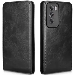 Phonesta Leather Vertical Flip Wallet Case hoesje voor Oppo Reno12 Pro - Zwart
