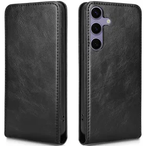 Phonesta Leather Vertical Flip Wallet Case hoesje voor Samsung Galaxy S25 Plus/S24 Plus - Zwart