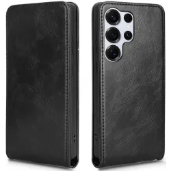 Phonesta Leather Vertical Flip Wallet Case hoesje voor Samsung Galaxy S25 Ultra - Zwart