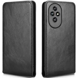 Phonesta Leather Vertical Flip Wallet Case hoesje voor HONOR 200 - Zwart