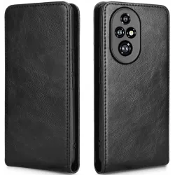 Phonesta Leather Vertical Flip Wallet Case hoesje voor HONOR 200 Pro - Zwart