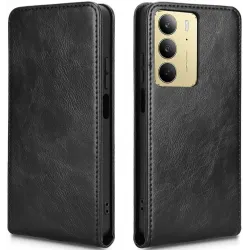 Phonesta Leather Vertical Flip Wallet Case hoesje voor Realme 14x / C75 - Zwart