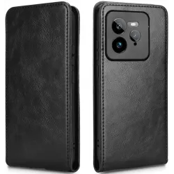 Phonesta Leather Vertical Flip Wallet Case hoesje voor Realme GT 7 Pro - Zwart