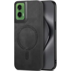 Phonesta Retro Vegan Leather MagSafe Back Cover hoesje voor Motorola Moto G35 - Zwart