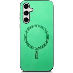 Phonesta Retro Vegan Leather MagSafe Back Cover hoesje voor Samsung Galaxy S25 Plus/S24 Plus - Groen