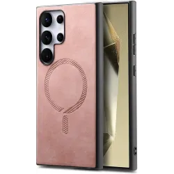 Phonesta Retro Vegan Leather MagSafe Back Cover hoesje voor Samsung Galaxy S25 Ultra - Roze