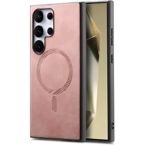 Phonesta Retro Vegan Leather MagSafe Back Cover hoesje voor Samsung Galaxy S25 Ultra - Roze