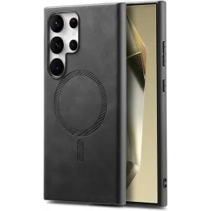 Phonesta Retro Vegan Leather MagSafe Back Cover hoesje voor Samsung Galaxy S25 Ultra - Zwart