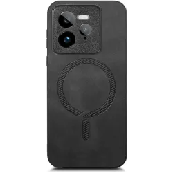 Phonesta Retro Vegan Leather MagSafe Back Cover hoesje voor Realme GT 7 Pro - Zwart