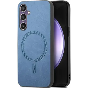 Phonesta Retro Vegan Leather MagSafe Back Cover hoesje voor Samsung Galaxy S24 FE - Blauw