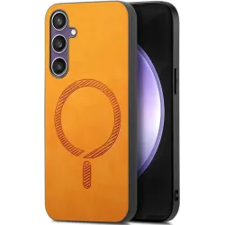 Phonesta Retro Vegan Leather MagSafe Back Cover hoesje voor Samsung Galaxy S24 FE - Oranje