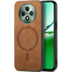 Phonesta Retro Vegan Leather MagSafe Back Cover hoesje voor Oppo Reno12 F/Reno12 FS - Bruin