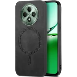 Phonesta Retro Vegan Leather MagSafe Back Cover hoesje voor Oppo Reno12 F/Reno12 FS - Zwart