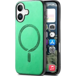 Phonesta Retro Vegan Leather MagSafe Back Cover hoesje voor Apple iPhone 16 - Groen