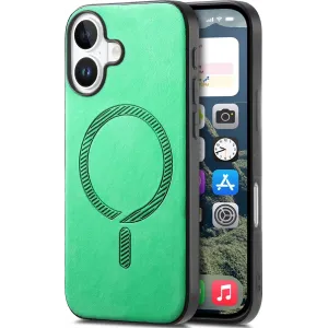 Phonesta Retro Vegan Leather MagSafe Back Cover hoesje voor Apple iPhone 16 - Groen