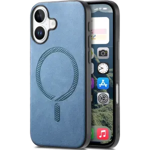 Phonesta Retro Vegan Leather MagSafe Back Cover hoesje voor Apple iPhone 16 Plus - Blauw