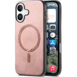 Phonesta Retro Vegan Leather MagSafe Back Cover hoesje voor Apple iPhone 16 Plus - Roze