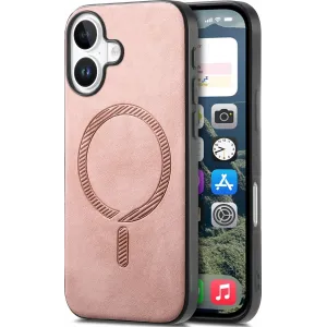 Phonesta Retro Vegan Leather MagSafe Back Cover hoesje voor Apple iPhone 16 Plus - Roze